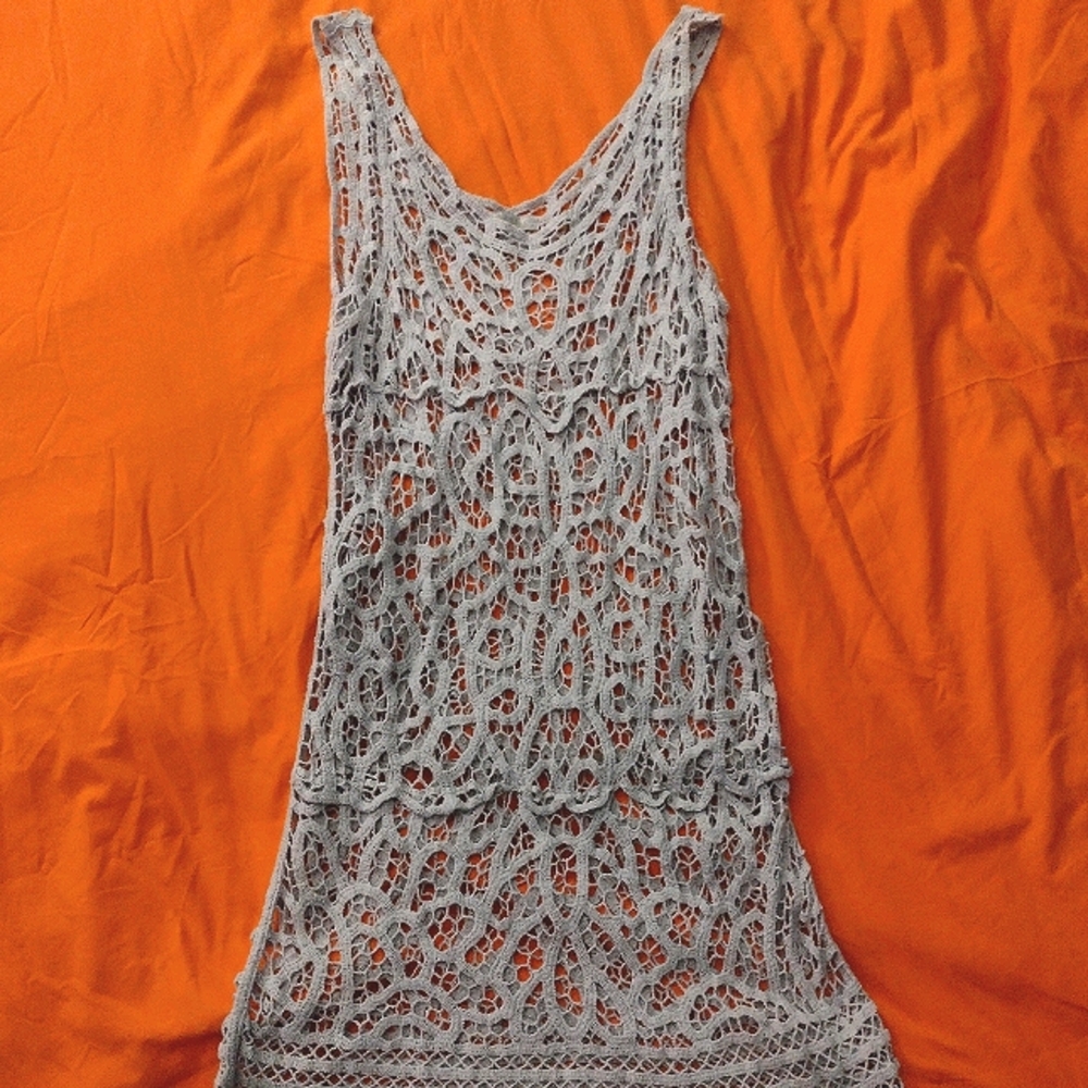 ISSI Women's Crochet Grey/Tan Sleeveless Coverup Summer Top